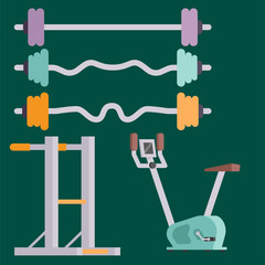 Fitness gym club vector icons athlet and sport activity body tools wellness dumbbell equipment