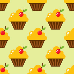 Little delicious cupcakes sweet dessert seamless pattern birthday party food cream sprinkles frosting snack vector illustration