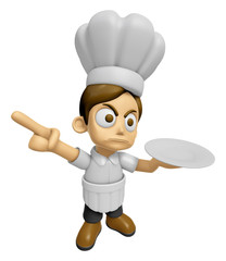 Naklejka premium 3D Chef Man Mascot the left hand guides and the right hand is holding a plate. Work and Job Character Design Series 2.