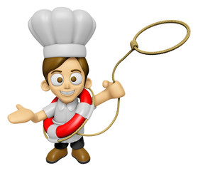 3D Chef Man Mascot is throwing a lifeline. Work and Job Character Design Series 2.