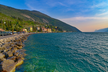 Fototapeta premium Panorama of Torbole, a small town on Lake Garda, Italy. Europa