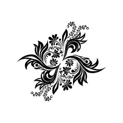 Black floral silhouette for monogram design.Vector isolated illustration.