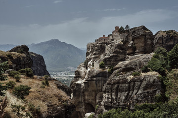 Fototapeta na wymiar The Orthodox medieval monastery on top rock Meteora.