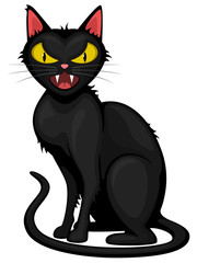 Vector illustration of a seated cartoon black cat.