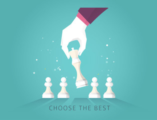  Leader hand choose the best strategic  way to move chess. - 166400259