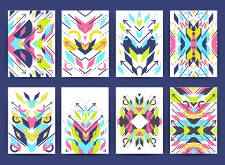 Set of geometric abstract colorful flyers