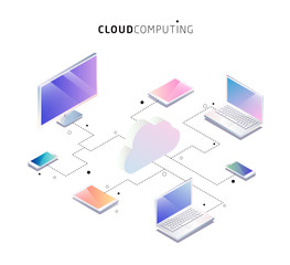 Isometric concept of cloud computing. Cloud network and services. - 166400423