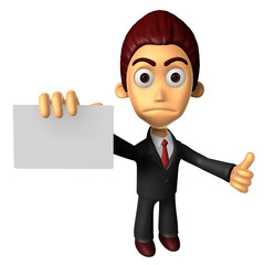 3D Business man Mascot the hand is holding a business cards. Work and Job Character Design Series.