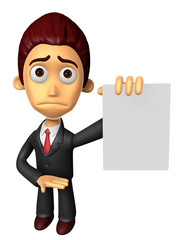 3D Business man mascot Anxious look holding a paper document. Work and Job Character Design Series.
