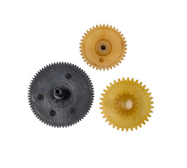 three cog black and yellow on white background, gear digital video display
