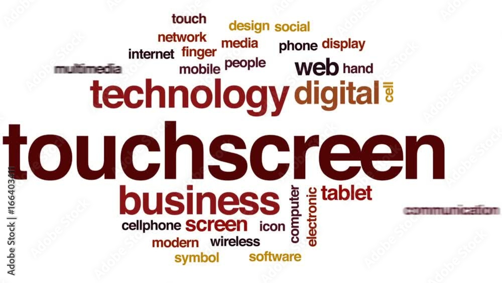 Poster touchscreen animated word cloud, text design animation.