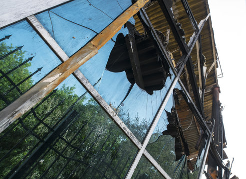 Windows of the construction after the huge fire