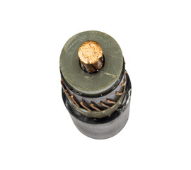 surface of Power cable KV-CV, black and white insulated, the core is copper, Benefits in electricity, education and more, cable is strong and heavy. isolate on white background