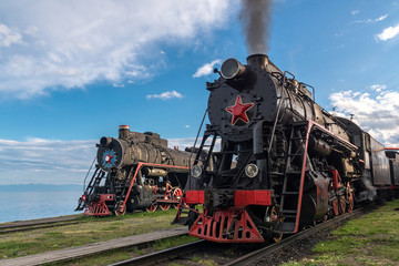 Two old steam locomotives on the Circum-Baikal Railway