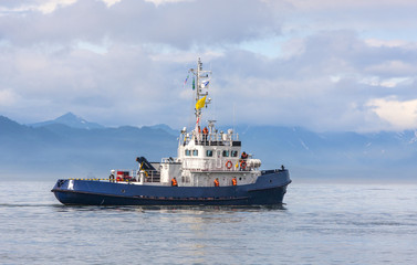 Coast Guard ship in the bay of the Pacific Ocean