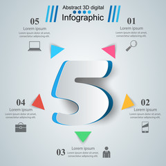 3D infographic design template and marketing icons. Five icon.