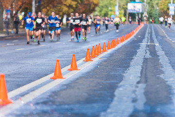 cones of road safety. route for the marathon in the city