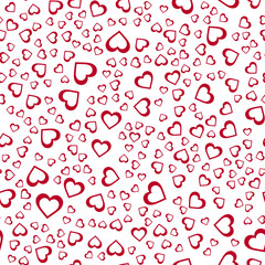 Vector seamless abstract pattern. Red hearts on white background