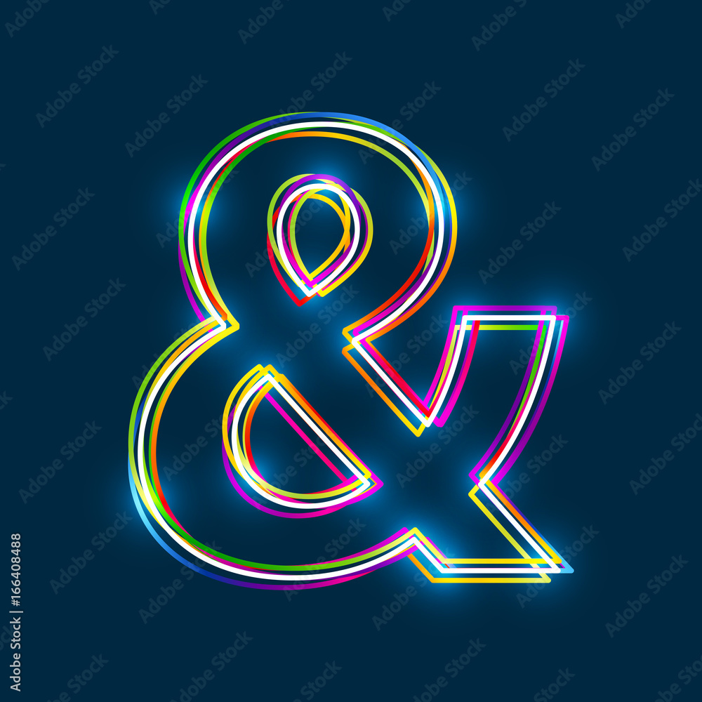 Poster Ampersand - Vector multicolored outline font with glowing effect isolated on blue background. EPS10
