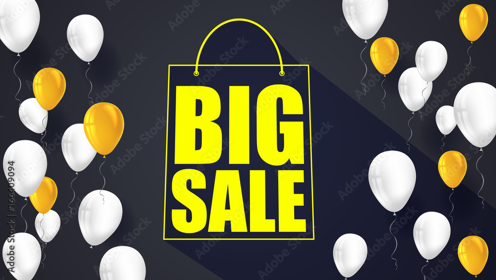 Fototapete big sale text banner. ready to print and use in advertising of products. selling background with fly