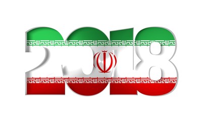 2018 Happy New Year Background for Seasonal Flyers and Greetings Card or Christmas themed invitations. Flag of the Iran. 3D rendering