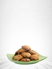 Cookies or Chocolate chips cookies on background.