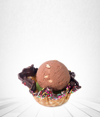 ice cream scoop or ice cream ball on the background.