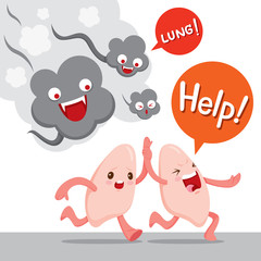 Fototapeta premium Lungs Run Away From Smoke, Cartoon Character, Human Internal Organ, Physiology, Sickness, Medical Profession, Morphology, Body, Organs, Health 
