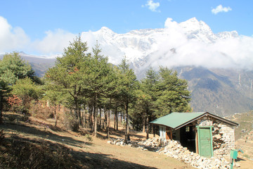 Fototapeta premium Shot from the Everest Basecamp trail at Namche Bazaar in Nepal