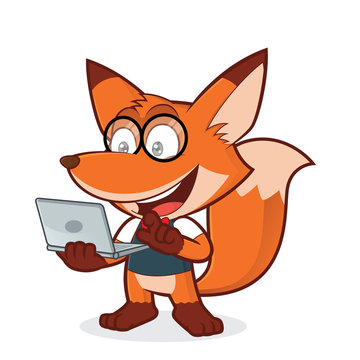 Geek fox holding a laptop