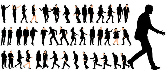 Vector, isolated, set of walking people, collection of silhouettes