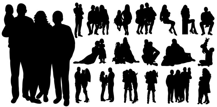 Vector, isolated, set family, collection of silhouettes