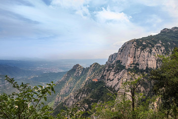 Fototapeta na wymiar Montserrat green rocks near the Montserrat abbey, Catalonia