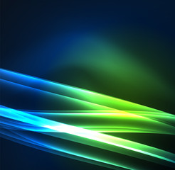Energy lines, glowing waves in the dark, vector abstract background