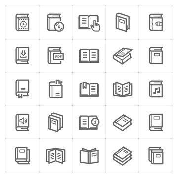 Icon set - book outline stroke vector illustration