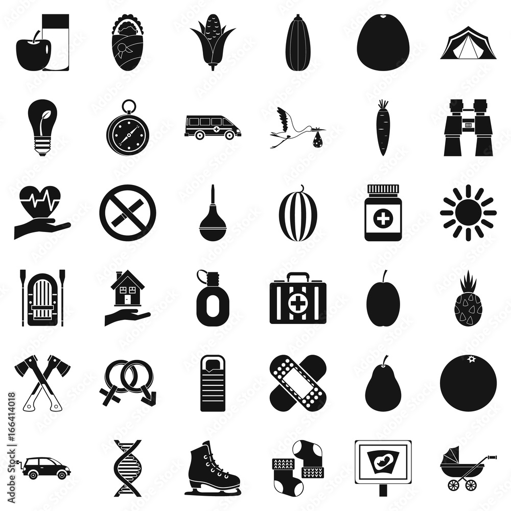 Poster child condition icons set, simple style