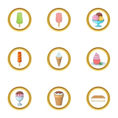 Ice cream assortment icons set, cartoon style