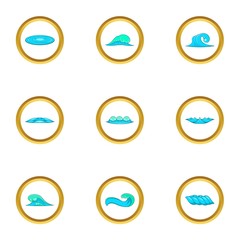 Different waves icons set, cartoon style