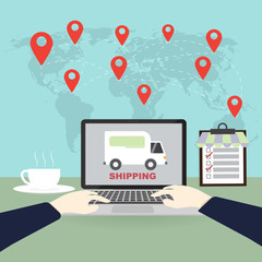 Internet shopping, online purchases, e-commerce, package delivery concept, global transportation business, (Earth map Elements by NASA)