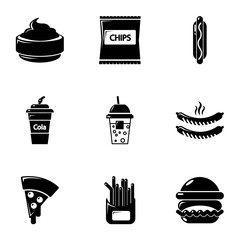 Different fast food icons set, simple style