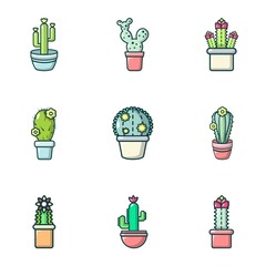 Home cactus icons set, outline style