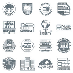 Database security logo icons set, simple style