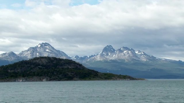 Long shot over bay Ensenada of high peaks in Tierra del Fuego National Park, Argentina