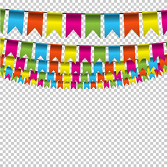 Holiday flag garlands on transparent background. 