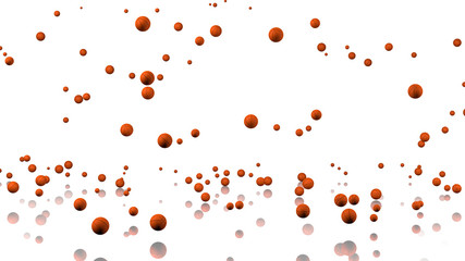 Many Basketballs raining with a reflecting floor and a white background