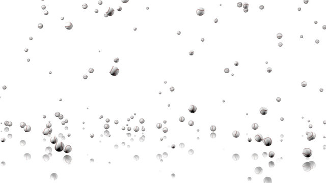 Many Baseballs raining with a reflecting floor and a white background