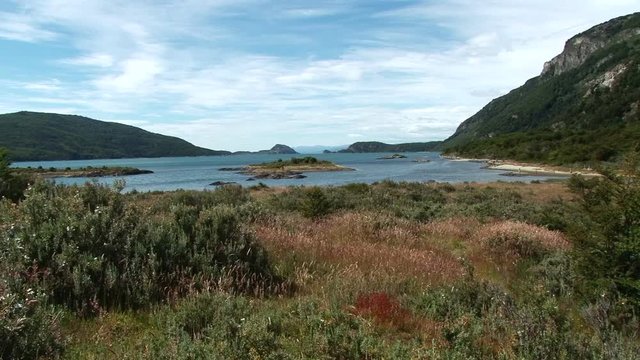 Shot of bay Lapataia in Tierra del Fuego National Park, Argentina