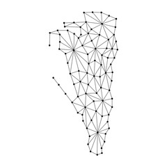 Gibraltar map of polygonal mosaic lines network, rays and dots vector illustration.