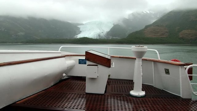 Shot from bridge wing of large glacier in Beagle Channel, Patagonia