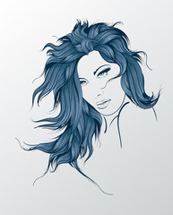 Fashion Style. Sketch. Beauty girl face on a white background